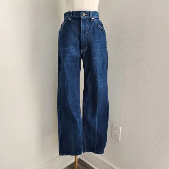 Vintage 90s Lee High Waist Straight Leg Jeans Dark Wash Denim USA Made 2 - Picture 1 of 14